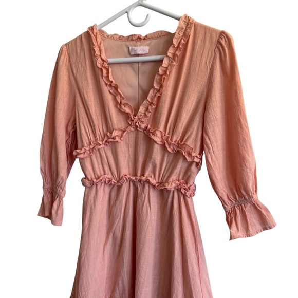 Pink Lily Ruffle V-Neck Open Back Mini Dress, Size S - Picture 3 of 8